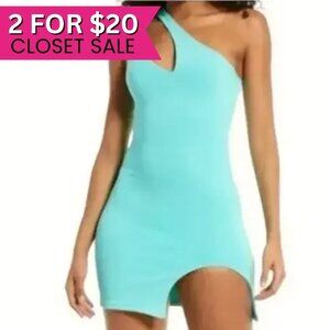 Naked Wardrobe Blue One‎ Shoulder Cut Out Bodycon Mini Dress Medium Party Teal